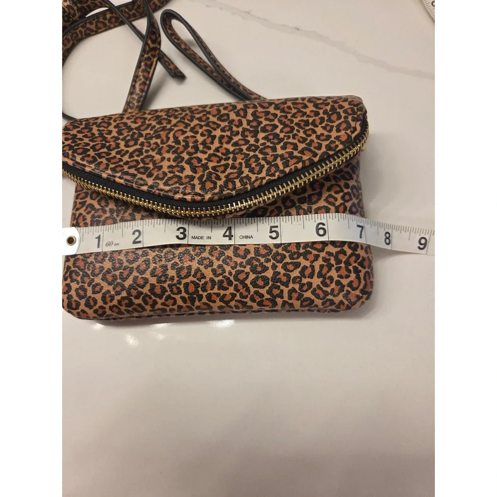 Leopard Print Foldover Crossbody Bag with Zipper Detail Brown Animal Print
